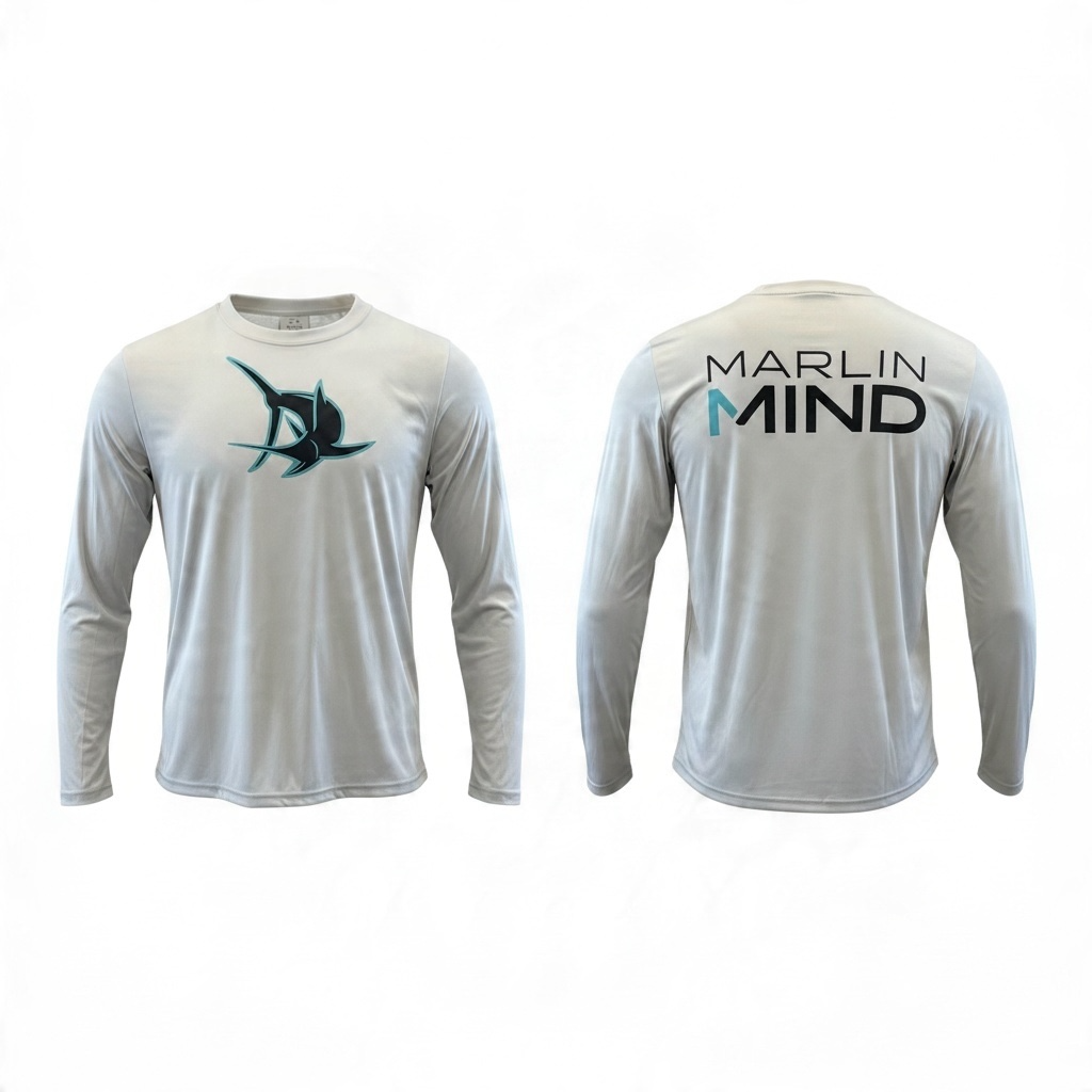 Front and back mannequin views of the Silver Marlin Mind UPF Performance Shirt