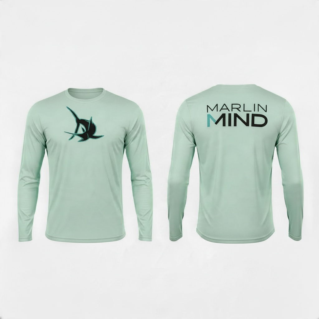 Front and back mannequin views of the Seafoam Marlin Mind UPF Performance Shirt